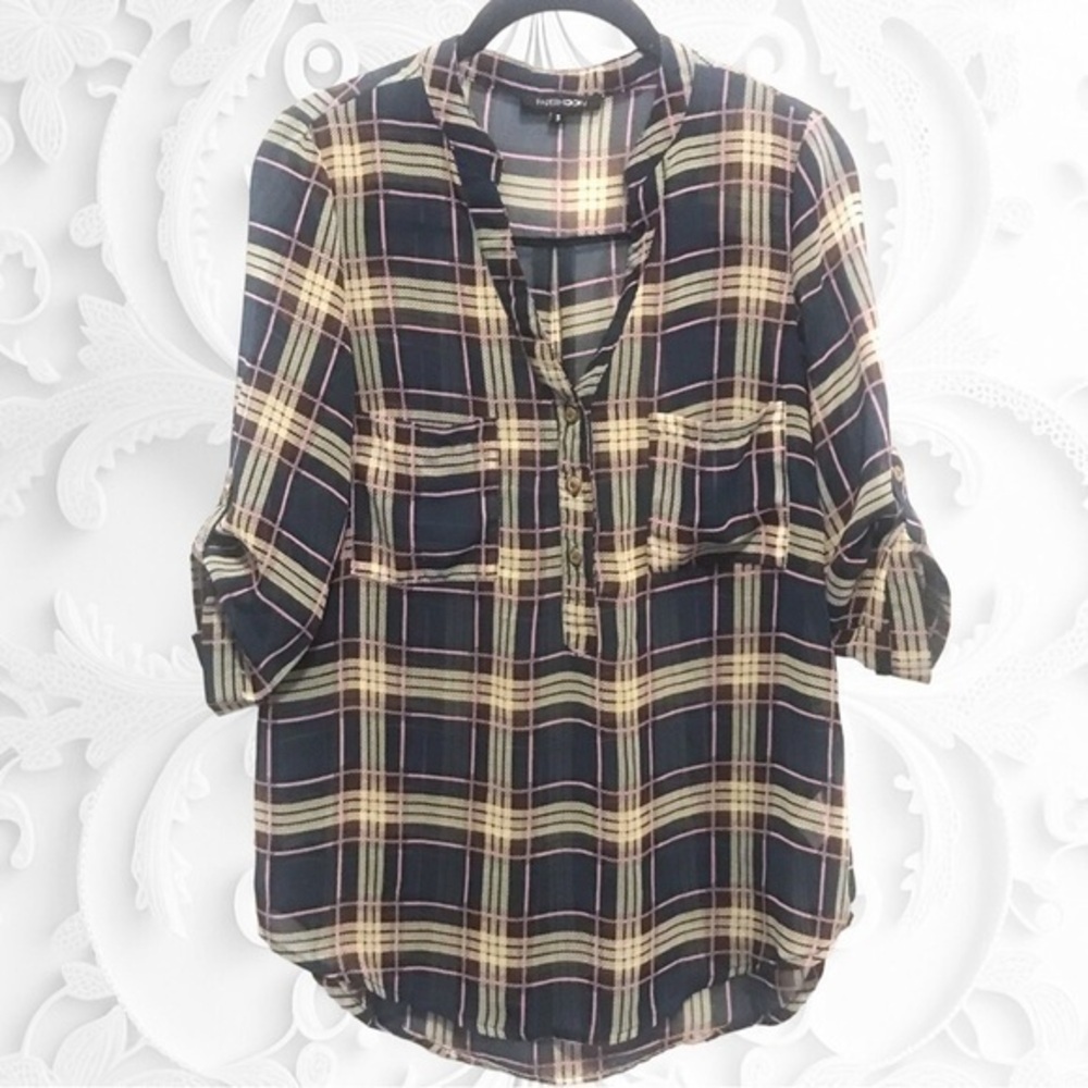 Papermoon Semi-Sheer Soft Oversized  Pink Green Plaid